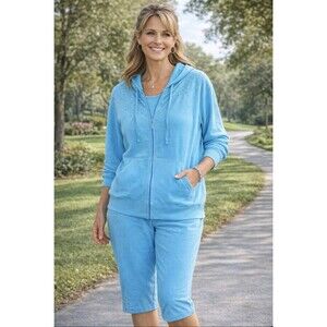 Quacker Factory Athleisure Set Women 2X Zip-Up Jacket & Capri Pants Walking